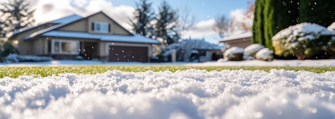 Fototapeta premium Snow on backyard lawn composition background 