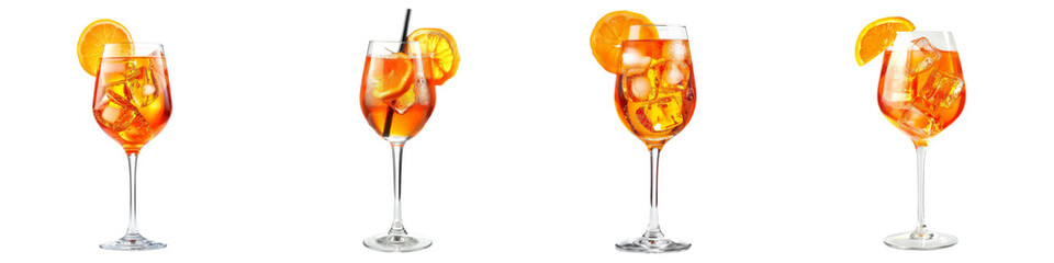 Collection of Aperol spritz cocktails isolated on transparent or white background