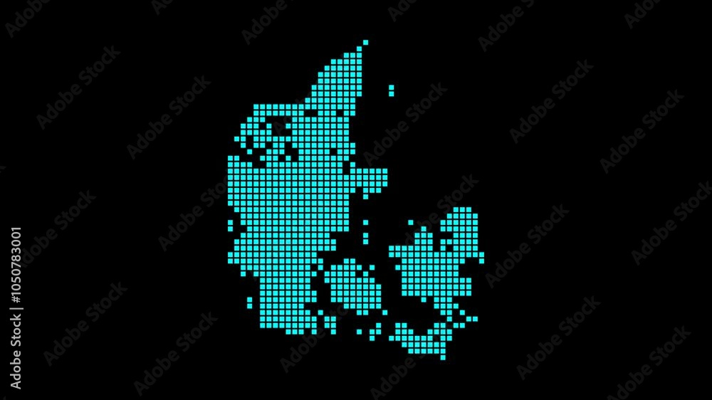 Poster denmark digital map. map of denmark in dotted style. shape of the country filled with rectangles. as