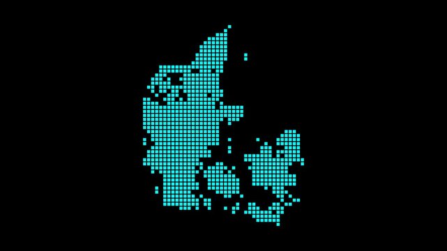 Denmark digital map. Map of Denmark in dotted style. Shape of the country filled with rectangles. Astonishing video.