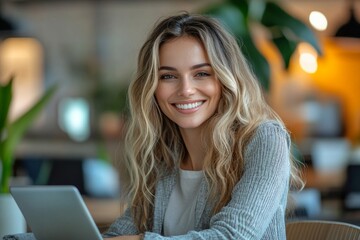 Business woman having a phone call in an office, Generative AI