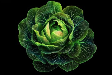 Obraz premium Fresh savoy cabbage head with textured leaves creating a visually appealing pattern