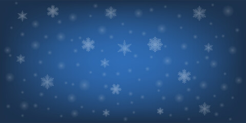 New Year and Christmas background. Beautiful snowflakes. Festive blue winter background with snowflakes. Snowfall. Vector illustration.