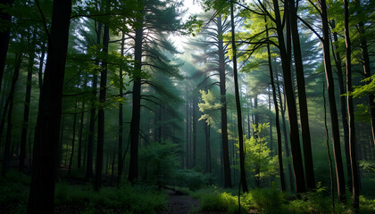 Obraz premium Sunlight illuminating the beautiful forest