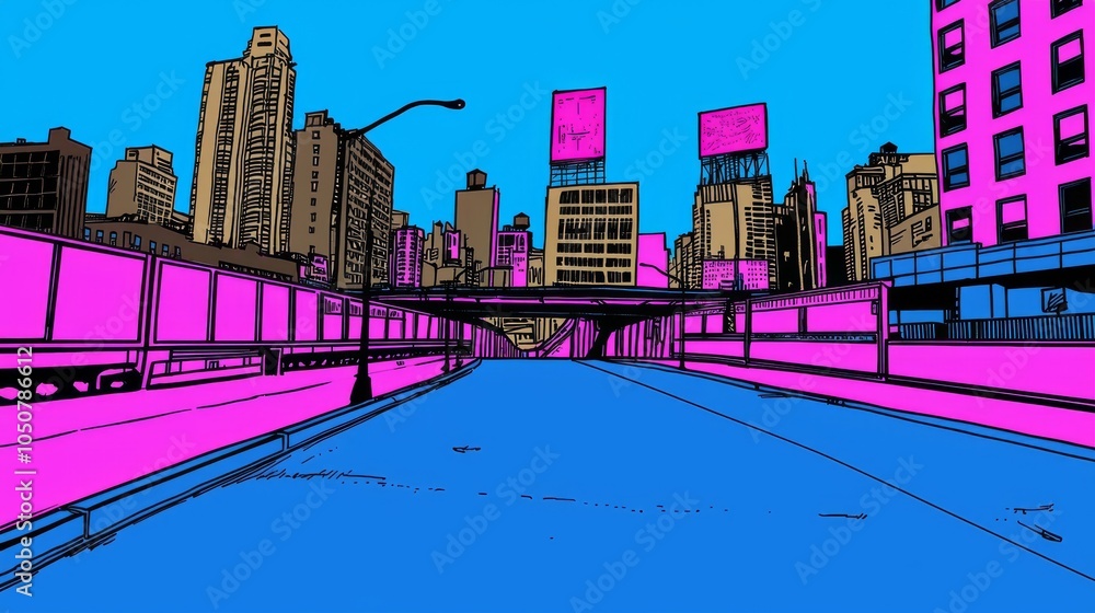 Poster creating a generative ai image of a neon night in a cyberpunk city. illustration of a futuristic sky