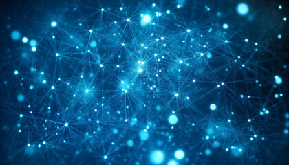 Fototapeta premium Blue glowing network connection background, Connected dots