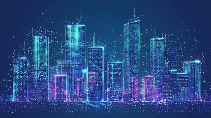 Obraz premium An futuristic city with neon lights for a cyberpunk and telecommunication concept.