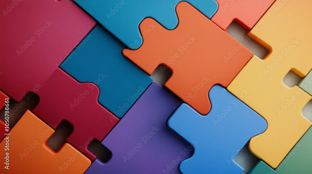 Poster a gradient of interlocking geometric shapes in varying colors, symbolizing the harmonious fit and in