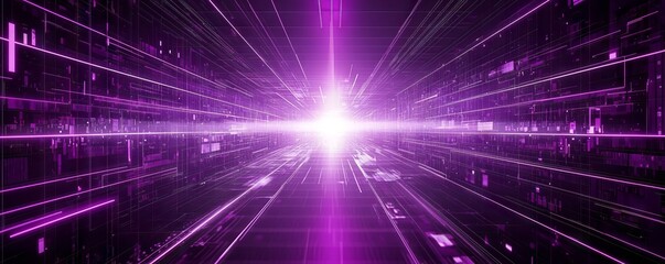Fototapeta premium A violet glowing neon wireframe background. An arcade game sci-fi matrix background for posters and banners.