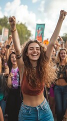 Group of women protesting outdoors, Generative AI