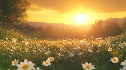Obraz premium serene meadow at sunrise welcoming a new day