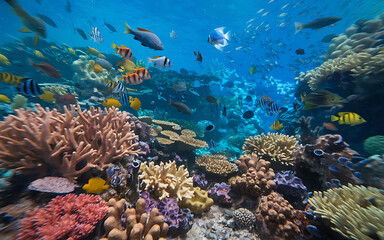 Fototapeta premium Vibrant coral reef teeming with colorful fish a vibrant underwater paradise 