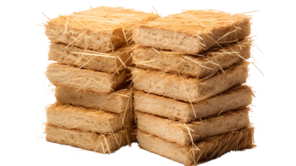 Stack of hay on white background, representing natural feed and rural agriculture.
