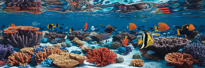 Vibrant coral reef with orange and blue fish  underwater paradise  tropical ocean life   