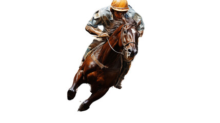 Fototapeta premium An abstract representation of a polo player in action, set against a plain white background, embodying agility and sport.