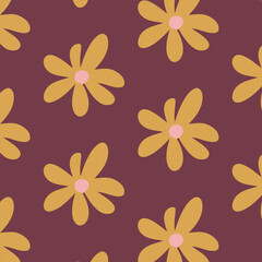 Colorful seamless wildflower pattern, vector illustration botany style, floral doodle background,minimal botanical art, funny basic nature shapes wallpaper.	
