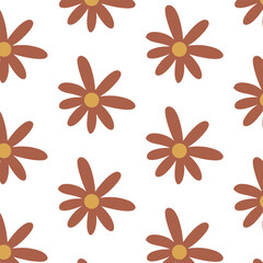 Obraz premium Colorful seamless wildflower pattern, vector illustration botany style, floral doodle background,minimal botanical art, funny basic nature shapes wallpaper. 