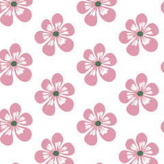 Obraz premium Colorful seamless wildflower pattern, vector illustration botany style, floral doodle background,minimal botanical art, funny basic nature shapes wallpaper. 
