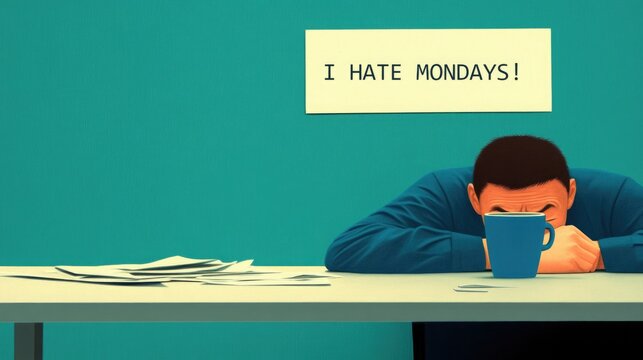 Monday Morning Blues Exhausted Worker Seeks Coffee Comfort