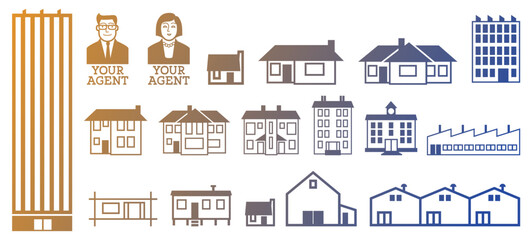 Fototapeta premium Real estate construction icon collection. Mortgage marketing icon bundle