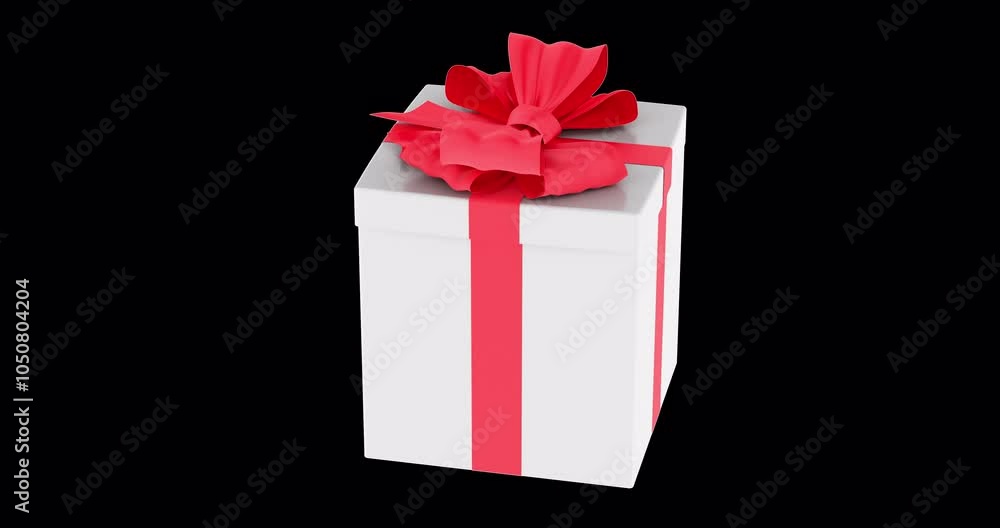 Poster gift box with red ribbon and bow rotation animation, seamlessly loopable. 3d rendering isolated on t