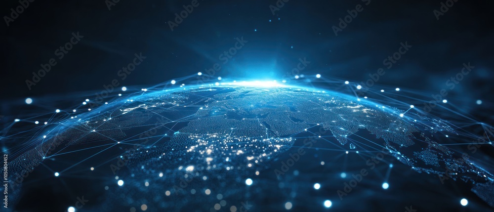Poster a digital representation of earth with a network of connections, symbolizing global connectivity.