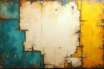 Abstract textured background with vibrant colors, blue, yellow, and cracks for artistic design