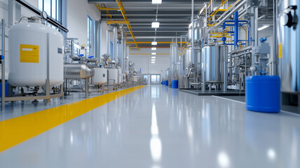 A bustling chemical production line showcasing efficiency and innovation