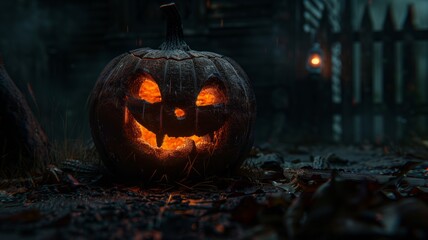 A cheerful jack-o-lantern with a bright smile is surrounded by glowing candles