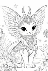 Obraz premium Enchantingly Adorable Mythological Creature - Whimsical Coloring Page