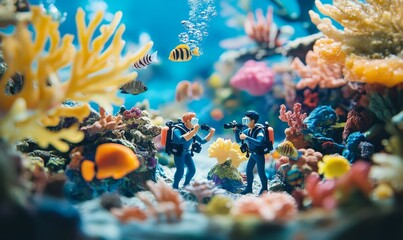 Two scuba divers exploring coral reef.