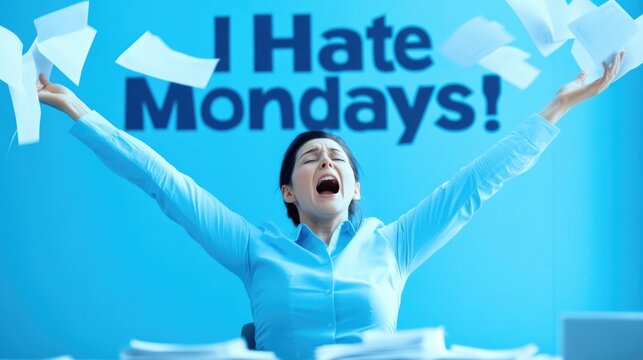 Overwhelmed Office Worker Expresses Dread for Mondays