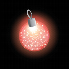 New Year's garland, red glass glowing ball for the Christmas tree, sparkles and lights