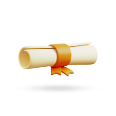 3d vector cartoon paper scroll with ribbon. Graduation diploma. Certificate.