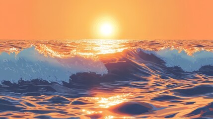 Ocean waves glisten in the setting sun adobe illustrator