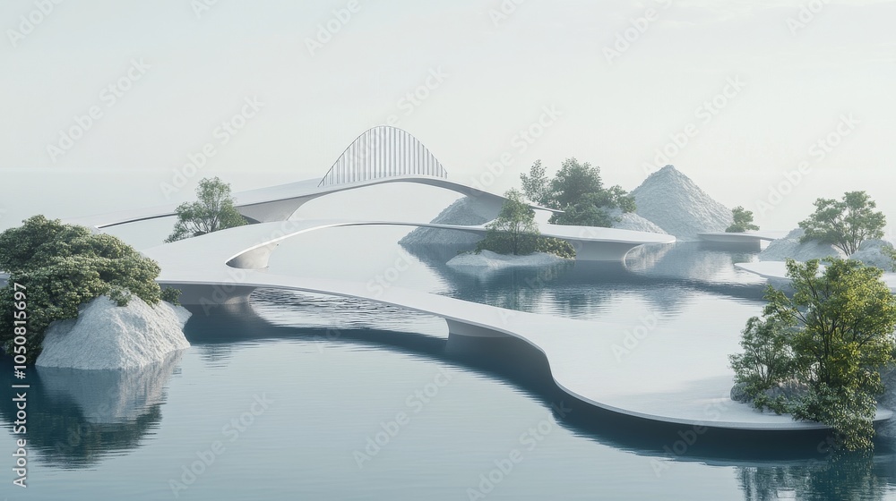 Poster a meaningful scene of equitable design, depicting a series of differently sized bridges connecting v
