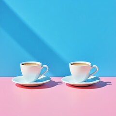 Obraz premium two white cups against blue and pink background