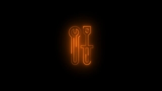 Neon developer tools icon glowing black background animation