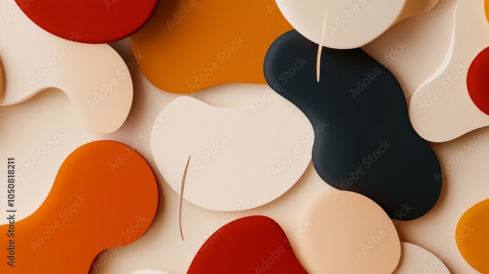 Aufkleber a minimalist arrangement of diverse abstract shapes creating a harmonious pattern on a plain backgro
