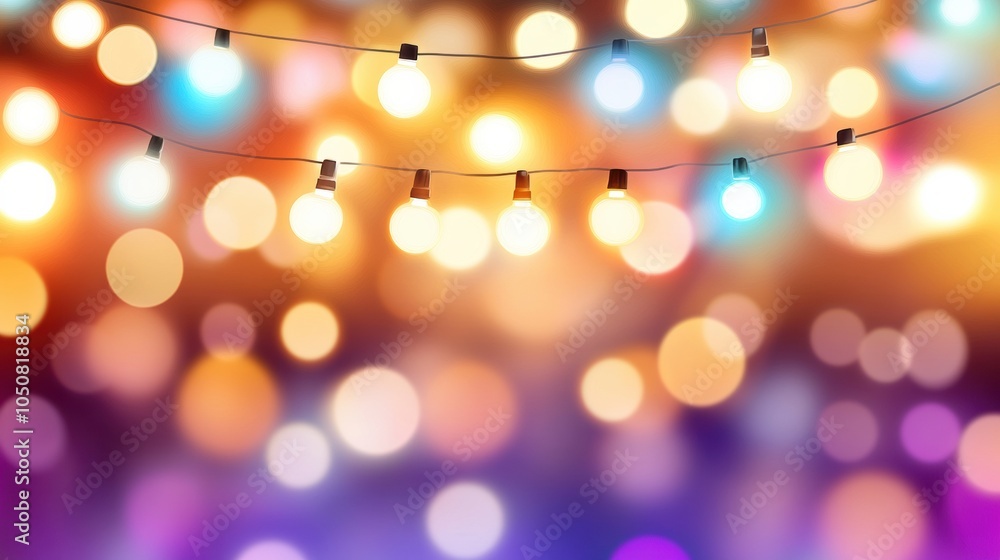 Poster string lights glowing against a vibrant bokeh background create a festive atmosphere, ai