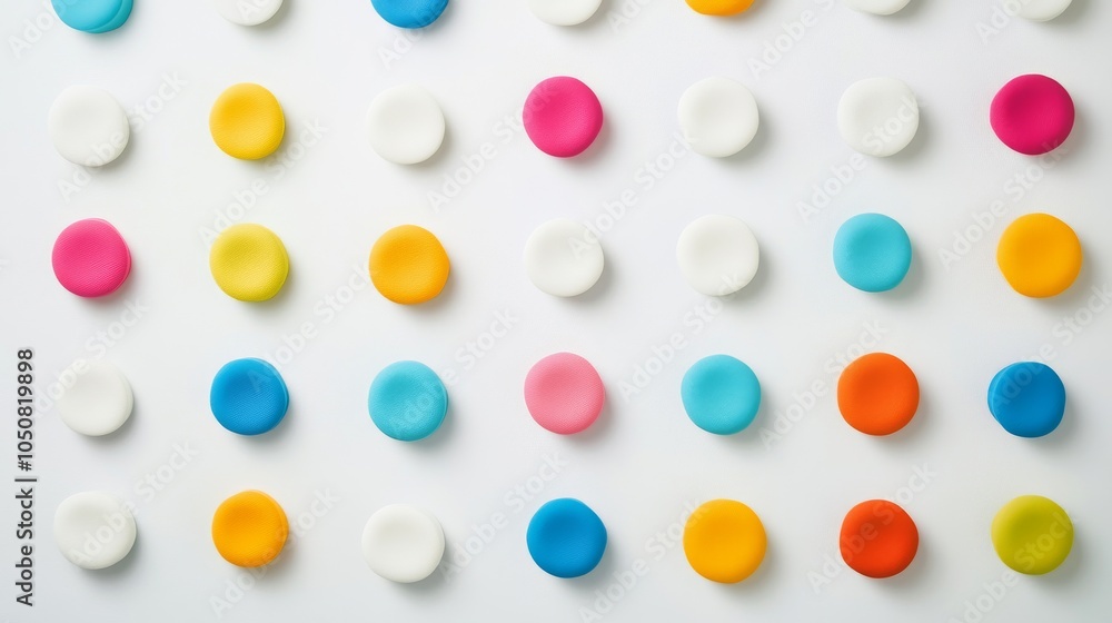 Poster A minimalist representation of colorful dots arranged in a grid pattern on a plain background, Signifying diversity and harmony, photography style