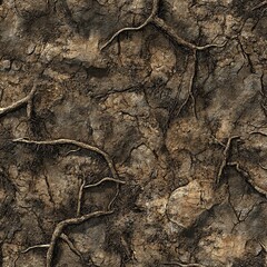 Seamless forest dirt texture, flat, loose soil with small roots, tileable for natural landscapes