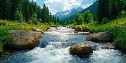  Winding river flows around rocks, symbolizing resilience and adaptability, encouraging one to go with life’s flow despite obstacles.