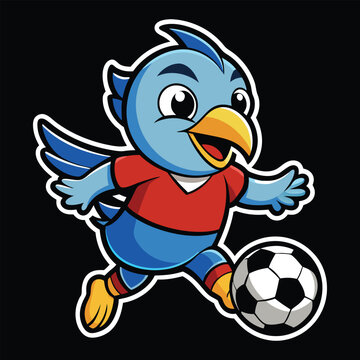 recommend clip art: Cute Cartoon Sparrow With Soccer Vector Sticker Design