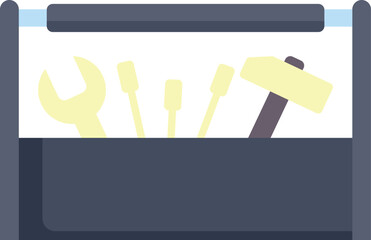 Toolbox holding hand tools including a hammer and wrench, perfect for illustrating repair work