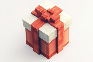 3D pixelated gift box with red and white colors.