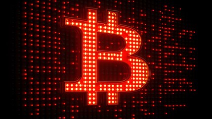 Bright red bitcoin sign on LED display