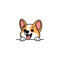 Cute Pembroke Welsh Corgi dog hapy face cartoon, vector illustration