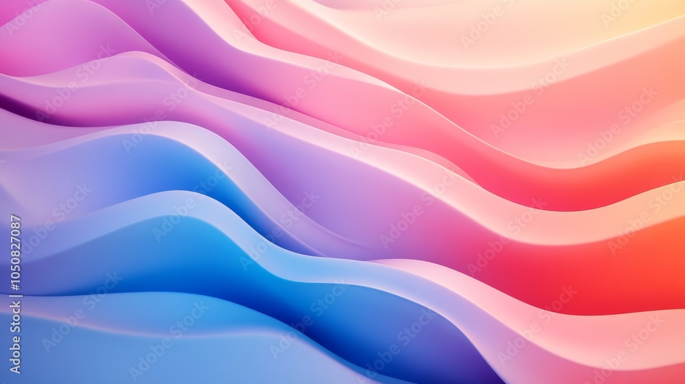 Poster abstract artwork featuring smooth pastel waves layered across the entire canvas, creating a serene a