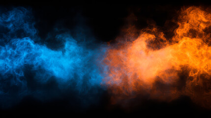 Fototapeta premium Blue and Orange Smoke Clouds Colliding in a Dramatic Contrast